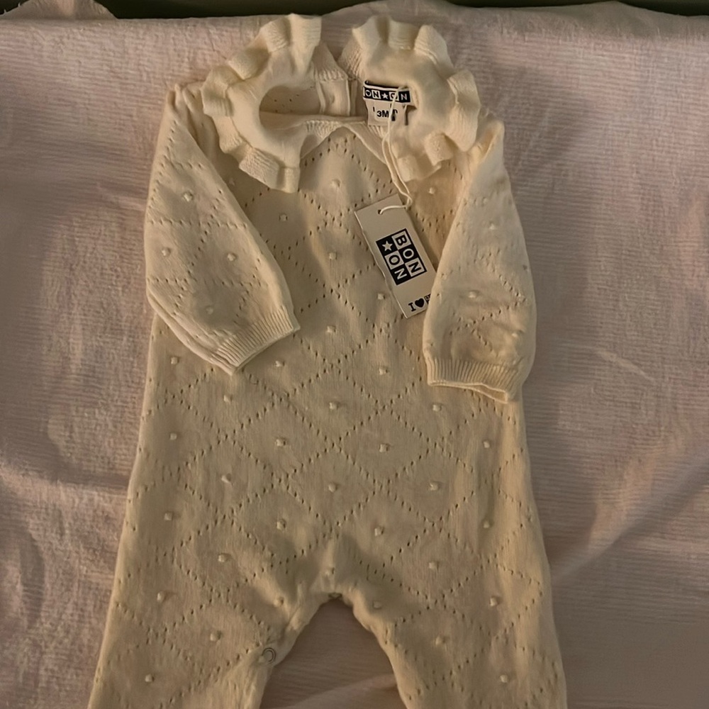 Bonton cream knit romper for baby size 3 months NWT
